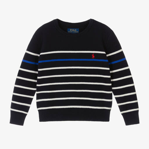Ralph Lauren-Boys Navy Blue Stripe Cotton Jumper | Childrensalon Outlet
