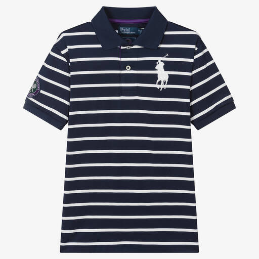 Polo Ralph Lauren-توب بولو ويمبلدون لون كحلي وأبيض للأولاد | Childrensalon Outlet