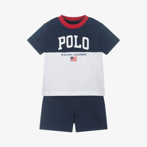 Ralph Lauren-Boys Navy Colourblock Shorts Outfit | Childrensalon Outlet