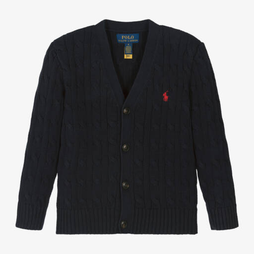 Ralph Lauren-كارديغان محبوك من القطن الأزرق الداكن للأولاد | Childrensalon Outlet