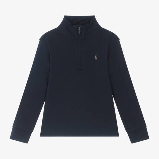 Ralph Lauren-Boys Navy Cotton Zip Top | Childrensalon Outlet