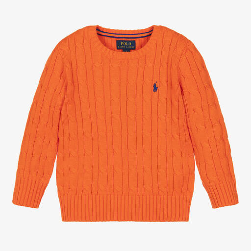 Ralph Lauren-Boys Orange Cotton Cable Knit Sweater | Childrensalon Outlet