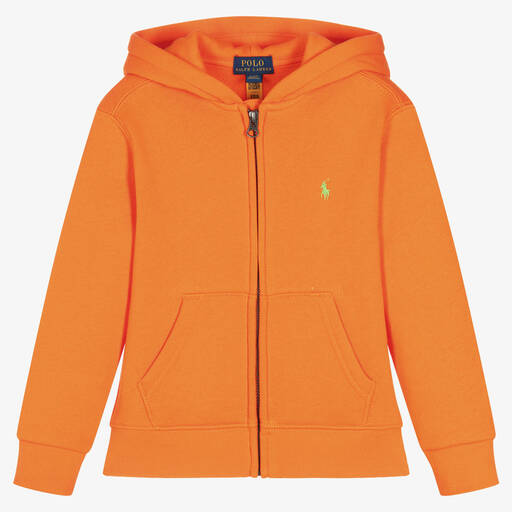 Polo Ralph Lauren-Boys Orange Cotton Logo Zip-Up Top | Childrensalon Outlet