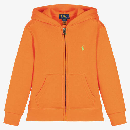 Polo Ralph Lauren-Boys Orange Cotton Logo Zip-Up Top | Childrensalon Outlet