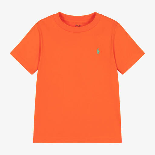 Ralph Lauren-Boys Orange Cotton T-Shirt  | Childrensalon Outlet