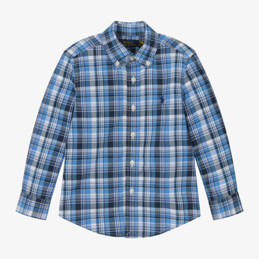 Ralph Lauren-قميص كاروهات قطن لون أزرق للأولاد | Childrensalon Outlet