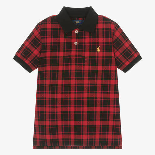 Ralph Lauren-Boys Red & Black Tartan Cotton Polo Shirt | Childrensalon Outlet