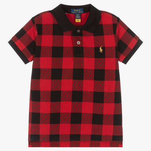 Polo Ralph Lauren-Boys Red Check Polo Shirt | Childrensalon Outlet