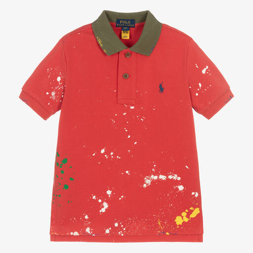 Ralph Lauren-توب بولو قطن بيكيه لون أحمر للأولاد | Childrensalon Outlet