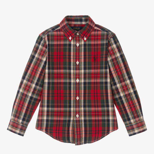 Ralph Lauren-Boys Red & Green Cotton Tartan Shirt | Childrensalon Outlet