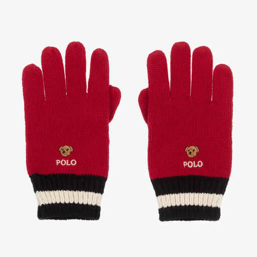 Ralph Lauren-Boys Red Knitted Polo Bear Gloves | Childrensalon Outlet
