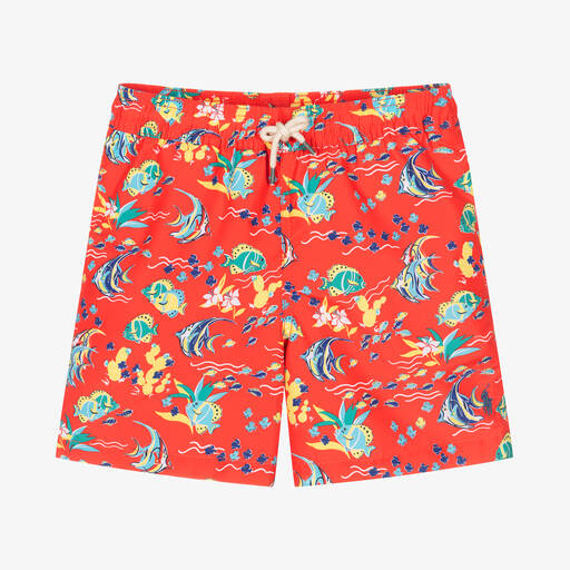 Ralph Lauren-Rote Badeshorts mit Meeres-Print | Childrensalon Outlet