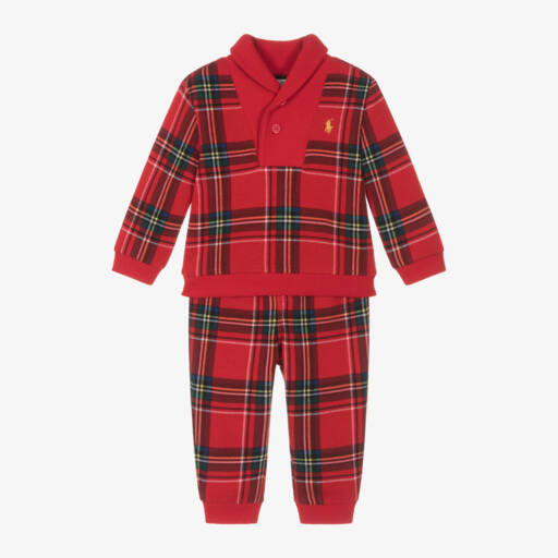 Ralph Lauren-Boys Red Tartan Cotton Tracksuit | Childrensalon Outlet