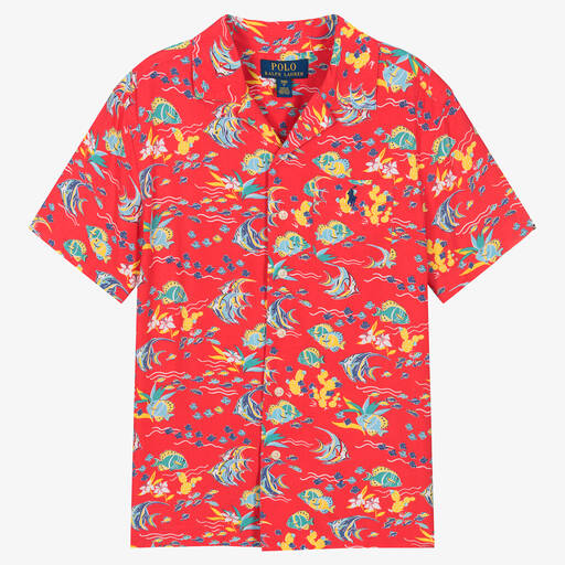 Ralph Lauren-Rotes Viskose-Hemd mit Meeres-Print | Childrensalon Outlet