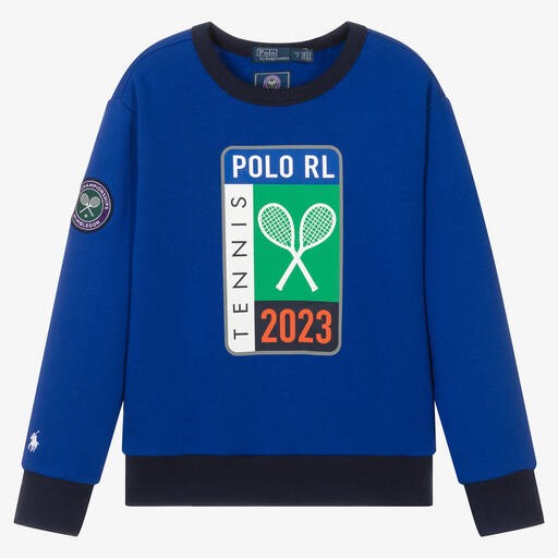 Polo Ralph Lauren-سويتشيرت ويمبلدون قطن جيرسي لون أزرق للأولاد | Childrensalon Outlet