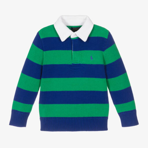 Ralph Lauren-Зелено-синий полосатый хлопковый джемпер поло для мальчиков | Childrensalon Outlet