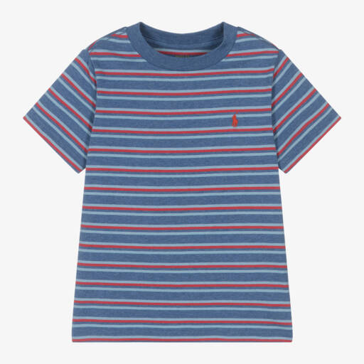 Ralph Lauren-Boys Striped Cotton Tee in Blue | Childrensalon Outlet