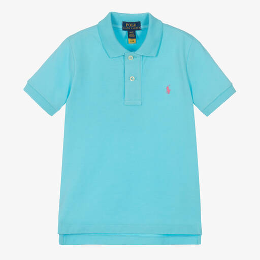 Polo Ralph Lauren-توب بولو قطن بيكيه لون أزرق تركواز للأولاد | Childrensalon Outlet