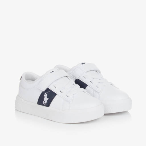 Ralph Lauren-حذاء رياضي جلد صناعي لون أبيض للأولاد | Childrensalon Outlet