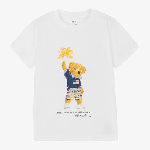 Ralph Lauren-Boys White Cotton Bear Tee | Childrensalon Outlet