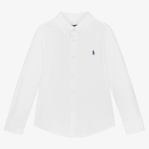 Ralph Lauren-قميص قطن بيكيه لون أبيض للأولاد | Childrensalon Outlet