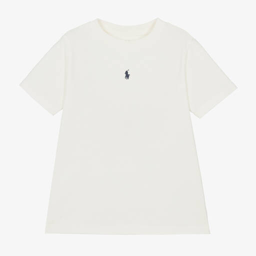 Ralph Lauren-Boys White Embroidered Cotton T-Shirt | Childrensalon Outlet