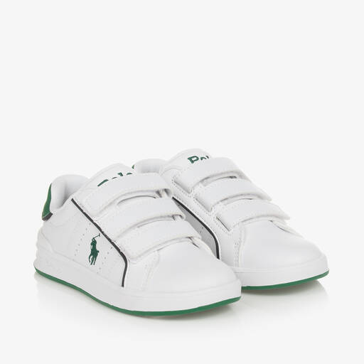 Ralph Lauren-حذاء رياضي بشريط لاصق جلد صناعي لون أبيض | Childrensalon Outlet