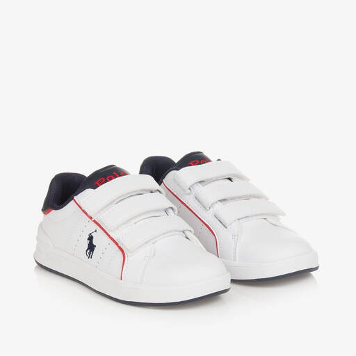 Ralph Lauren-حذاء رياضي بشريط لاصق جلد صناعي لون أبيض | Childrensalon Outlet