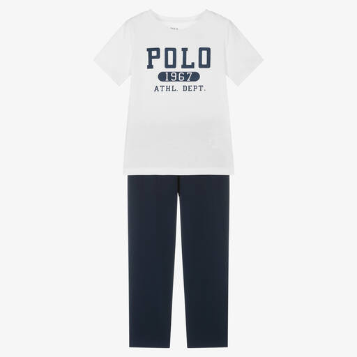 Ralph Lauren-Boys White & Navy Blue Cotton Pyjamas | Childrensalon Outlet