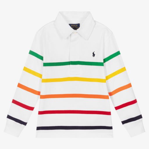 Polo Ralph Lauren-Boys White Striped Rugby Shirt | Childrensalon Outlet