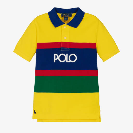 Ralph Lauren-Boys Yellow Striped Logo Polo Shirt | Childrensalon Outlet