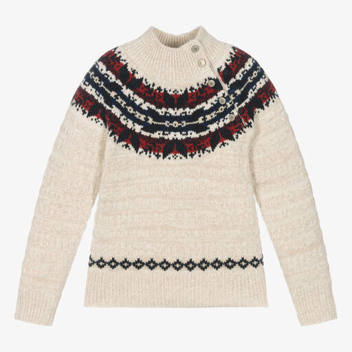 Ralph Lauren-Girls Beige Knitted Fair Isle Sweater | Childrensalon Outlet