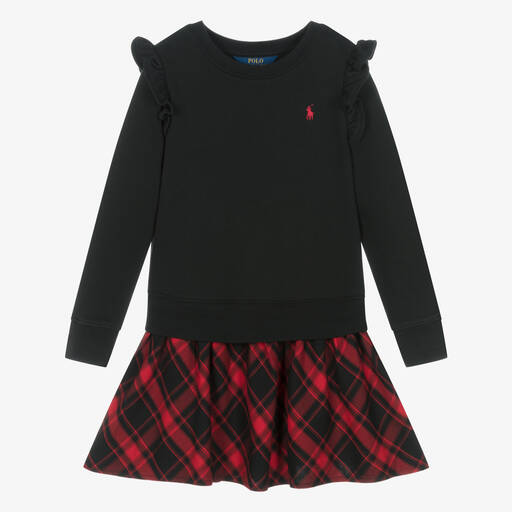 Ralph Lauren-Girls Black & Red Cotton Tartan Dress | Childrensalon Outlet