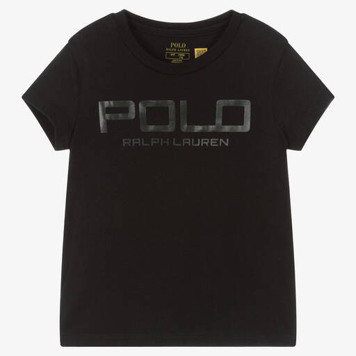 Polo Ralph Lauren-Girls Black Tonal Logo T-Shirt | Childrensalon Outlet