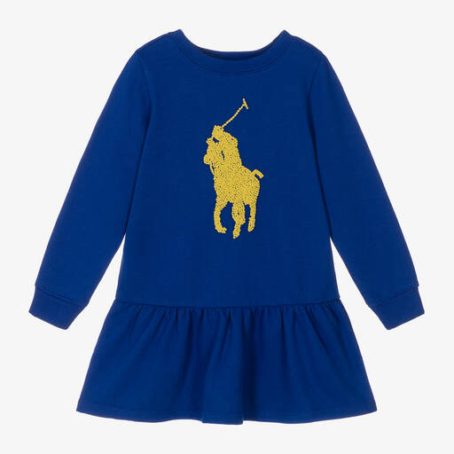 Ralph Lauren-فستان سويتشيرت قطن جيرسي لون أزرق | Childrensalon Outlet