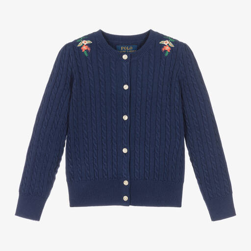 Ralph Lauren-Girls Blue Cable Knit Cardigan | Childrensalon Outlet