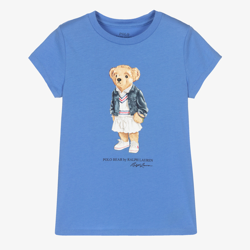 Polo Ralph Lauren-Girls Blue Cotton Bear T-Shirt | Childrensalon Outlet