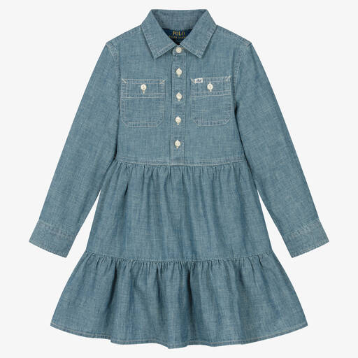 Ralph Lauren-Голубое платье-рубашка из хлопка шамбре | Childrensalon Outlet