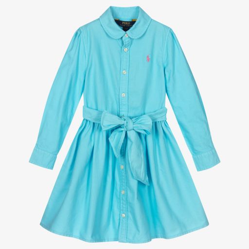 Ralph Lauren-Robe bleue en coton Fille | Childrensalon Outlet