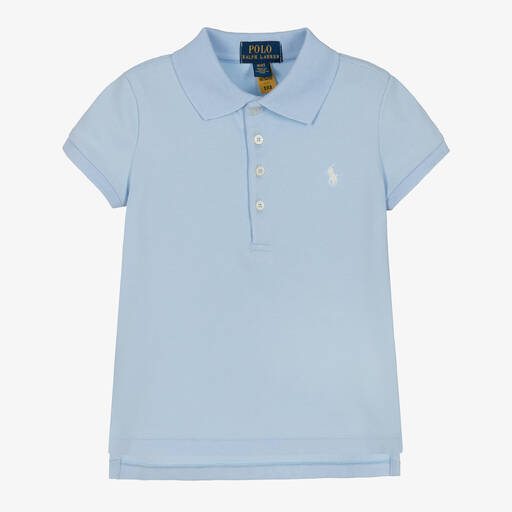 Polo Ralph Lauren-Girls Blue Cotton Logo Polo Shirt | Childrensalon Outlet
