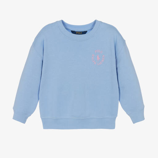 Ralph Lauren-سويتشيرت قطن جيرسي لون أزرق فاتح للبنات | Childrensalon Outlet