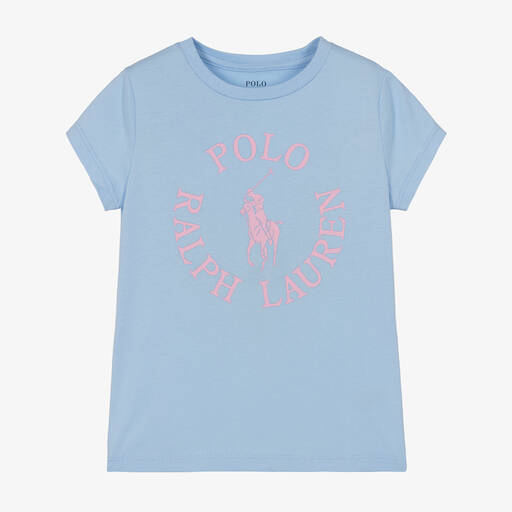 Ralph Lauren-Girls Blue Cotton Logo T-Shirt | Childrensalon Outlet