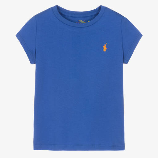 Polo Ralph Lauren-Girls Blue Cotton Logo T-Shirt | Childrensalon Outlet