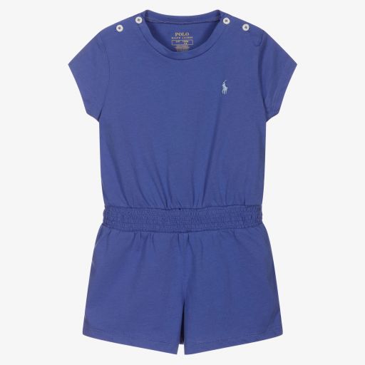 Ralph Lauren-Girls Blue Cotton Playsuit | Childrensalon Outlet