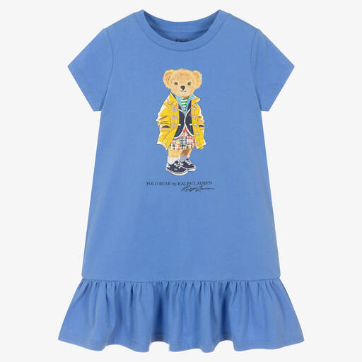 Polo Ralph Lauren-Girls Blue Cotton Polo Bear Dress | Childrensalon Outlet