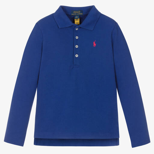 Polo Ralph Lauren-توب بولو قطن بيكيه لون أزرق للبنات | Childrensalon Outlet