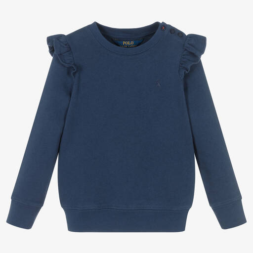 Polo Ralph Lauren-Girls Blue Cotton Ruffle Sweatshirt | Childrensalon Outlet
