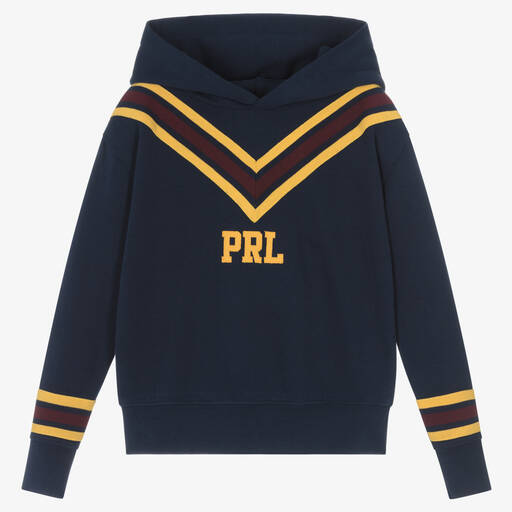 Ralph Lauren-Girls Blue Cotton Stripe Varsity Hoodie | Childrensalon Outlet