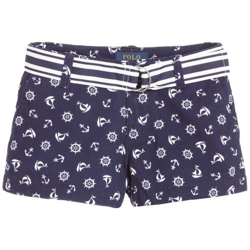 Polo Ralph Lauren-Girls Blue Cotton Twill Shorts | Childrensalon Outlet