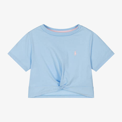 Ralph Lauren-Girls Blue Cotton Twist Front T-Shirt | Childrensalon Outlet